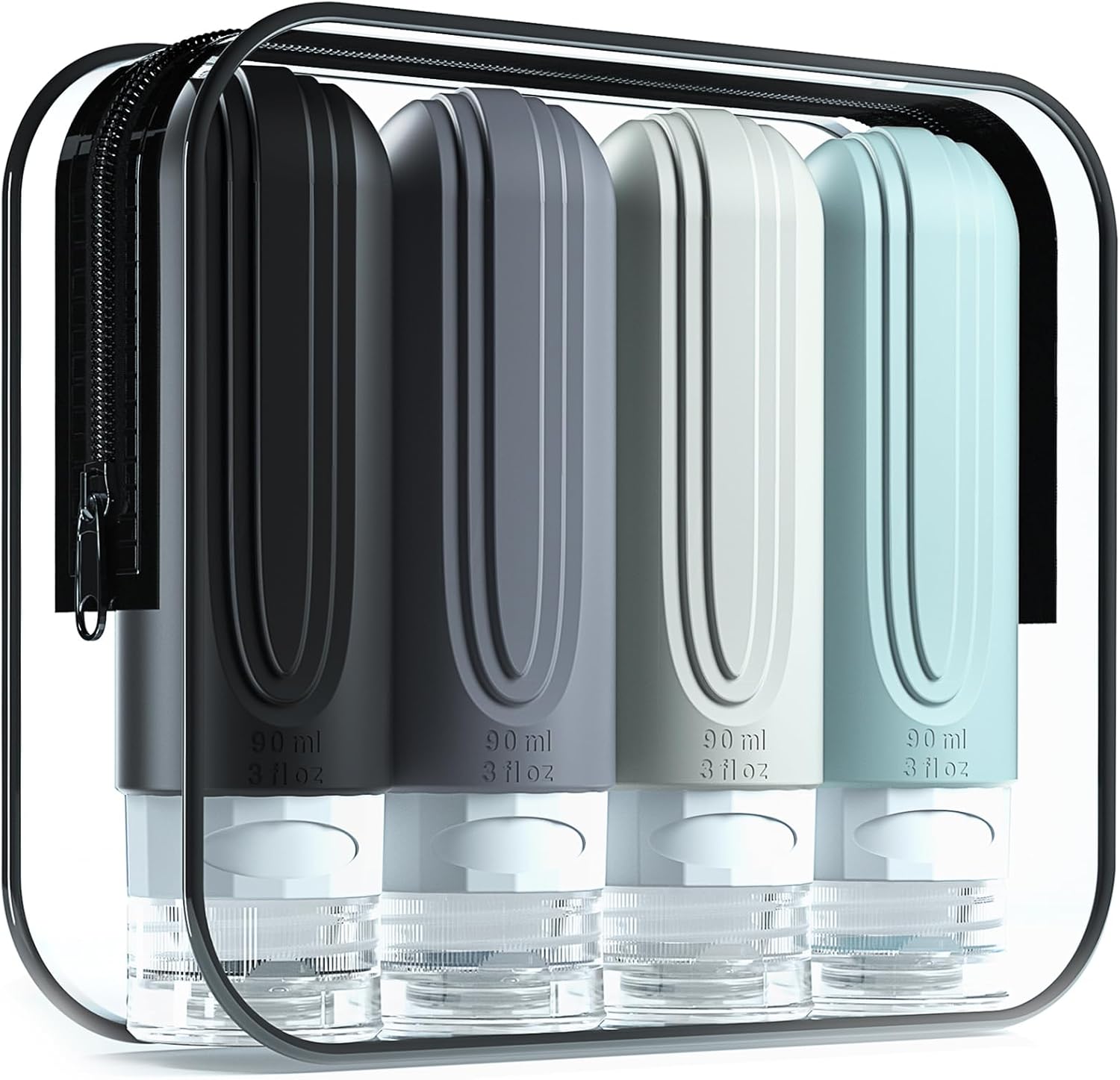 Mrsdry 실리콘 트래블 보틀 4종 세트와 투명 파우치