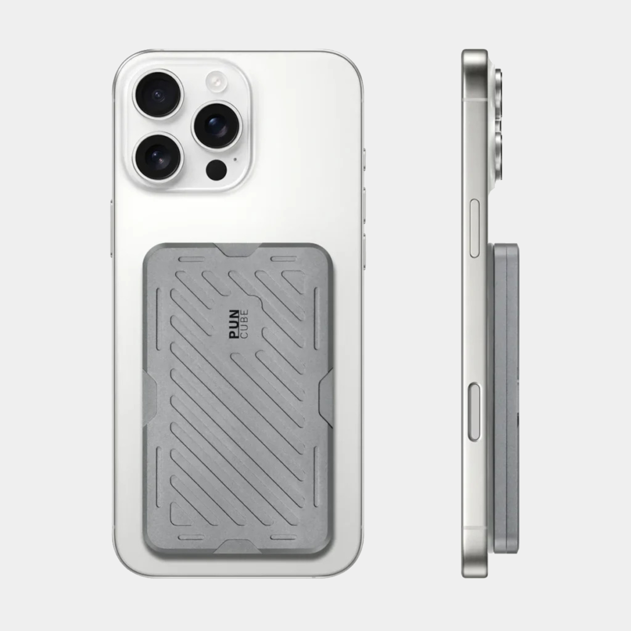 펀큐브 지갑 아이폰 뒷면에 자석 부착된 모습